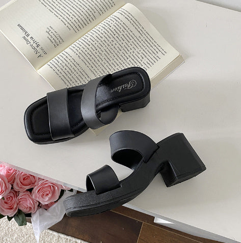 High Heel Slippers Women's Outdoor Sandals Chunky Heel Slippers