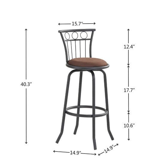 3 Bar Table And Chairs Set For Dining Room Industrial Counter Height Bar Chairs With Metal Back, Fabric Seat