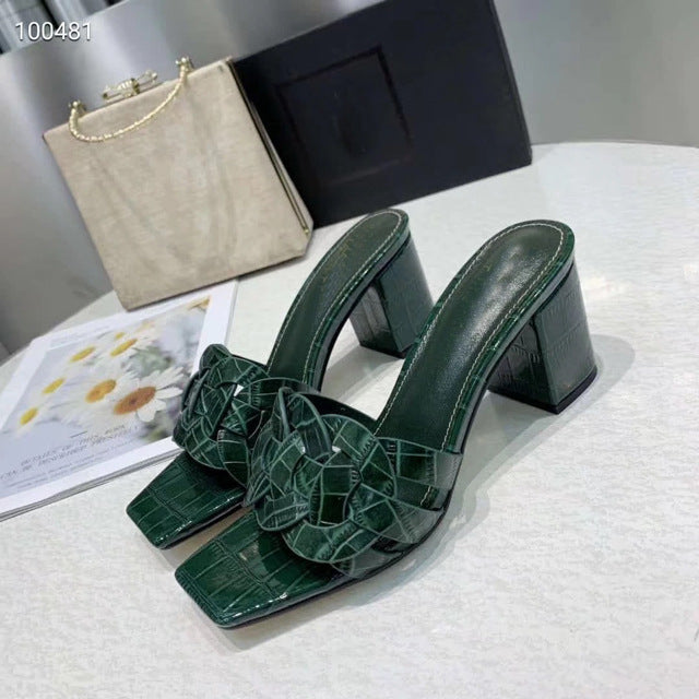 Leather High Heeled Toed Womens Sandals And Slippers