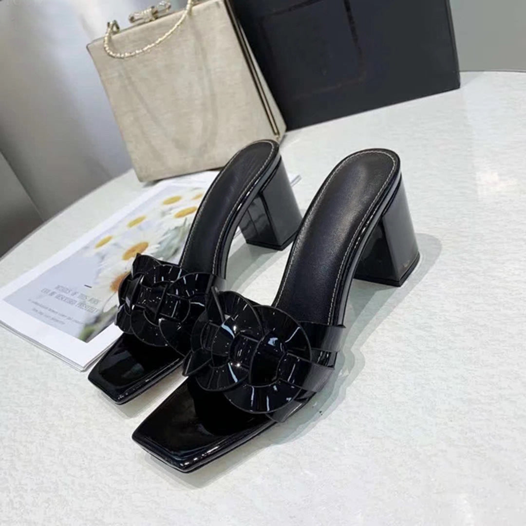 Leather High Heeled Toed Womens Sandals And Slippers