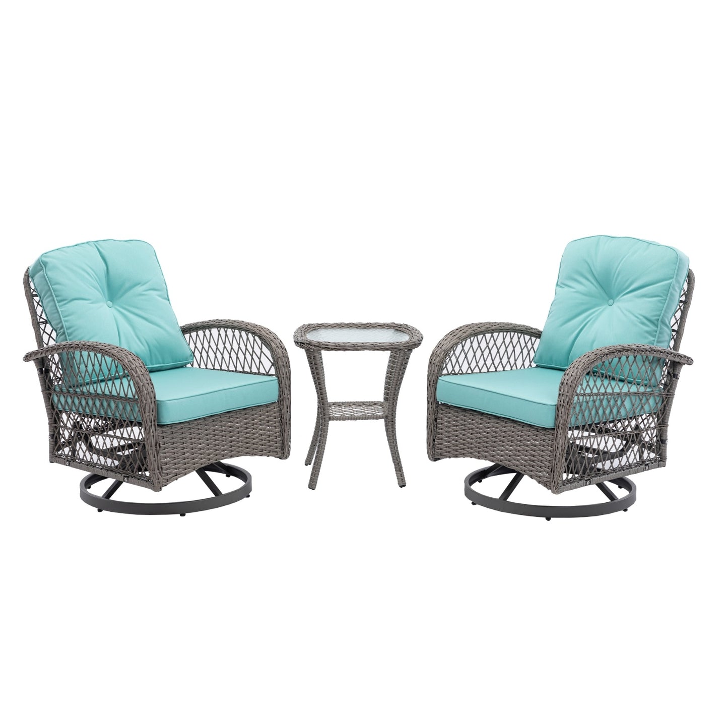 3pc Outdoor Swivel Rocker Patio Chairs 360 Rocking Set With Thick Cushions
