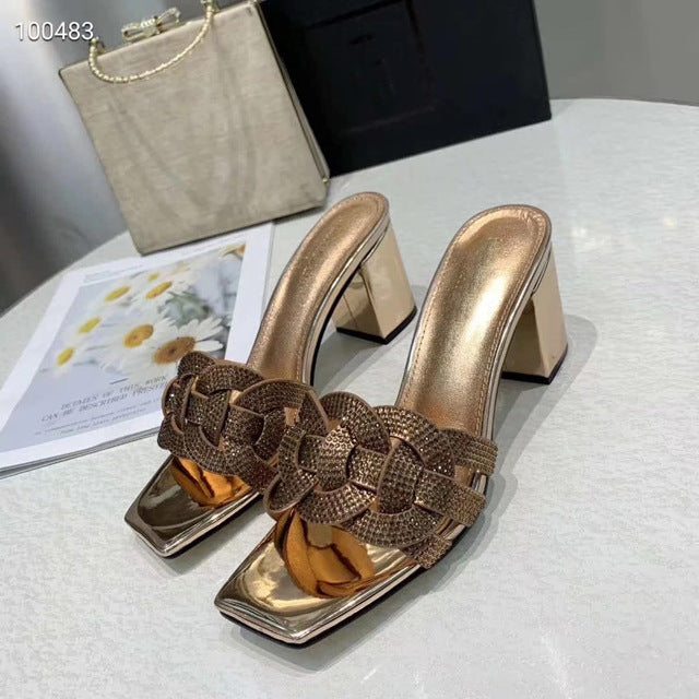 Leather High Heeled Toed Womens Sandals And Slippers