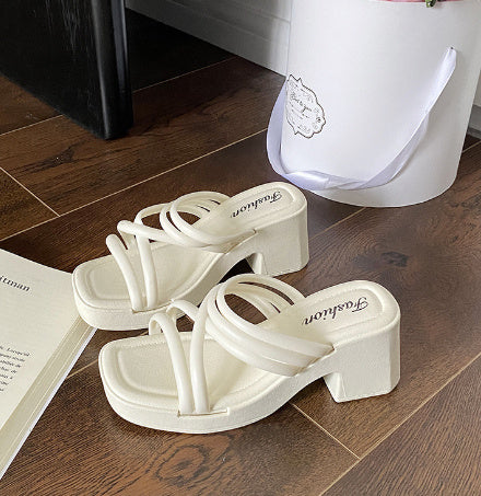 High Heel Slippers Women's Outdoor Sandals Chunky Heel Slippers
