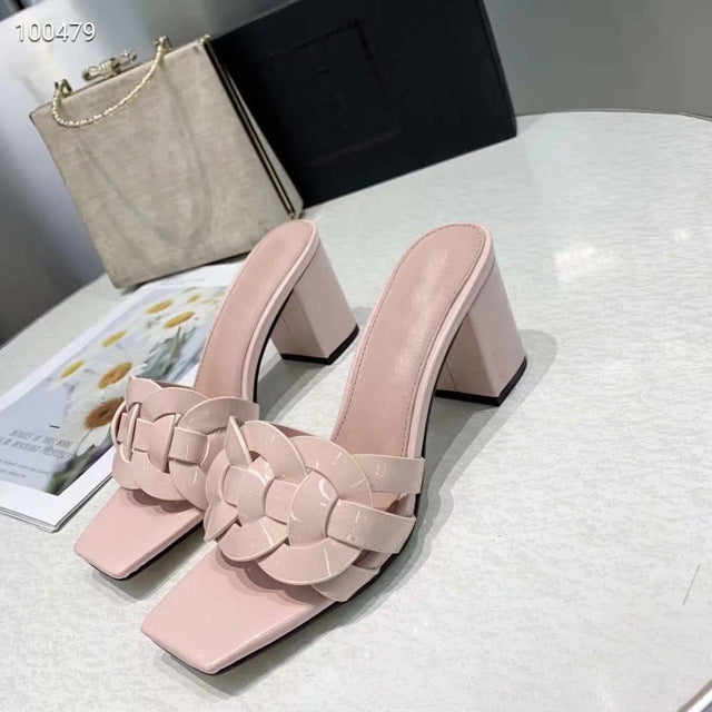 Leather High Heeled Toed Womens Sandals And Slippers