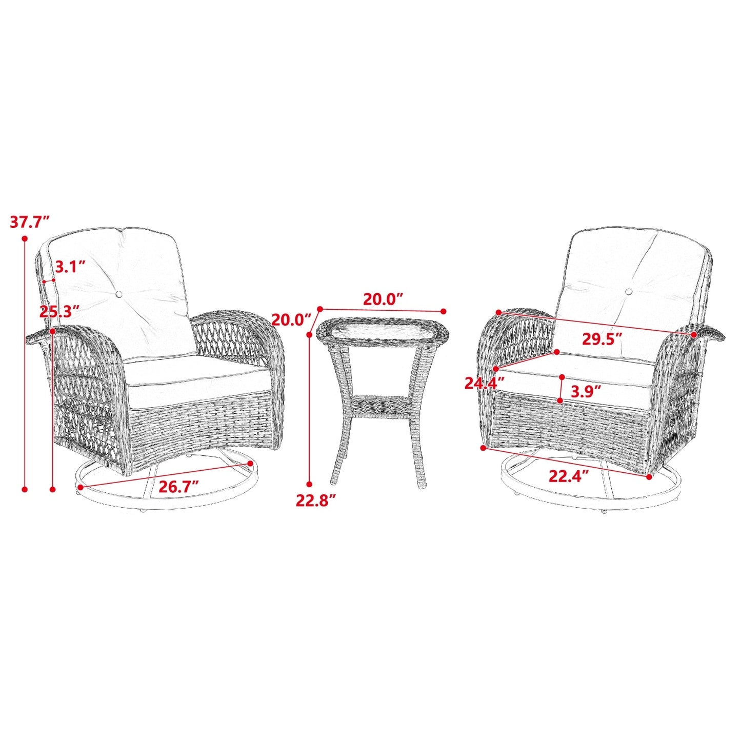 3pc Outdoor Swivel Rocker Patio Chairs 360 Rocking Set With Thick Cushions