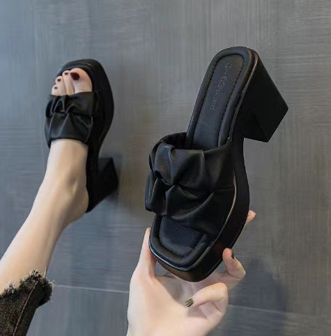 High Heel Slippers Women's Outdoor Sandals Chunky Heel Slippers