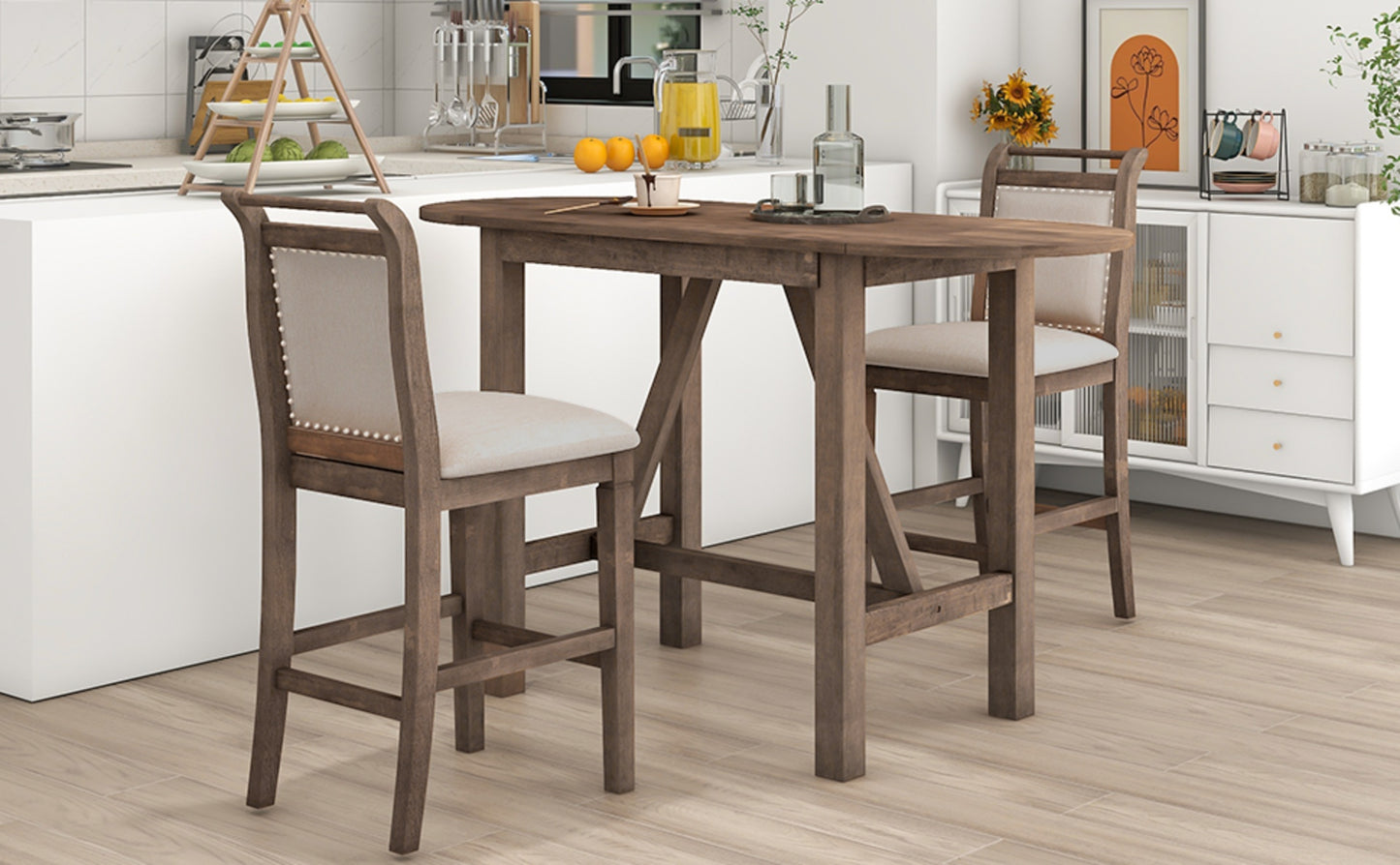 TOPMAX 3-Piece Wood Counter Height Dining Set With 2 Upholstered Chairs