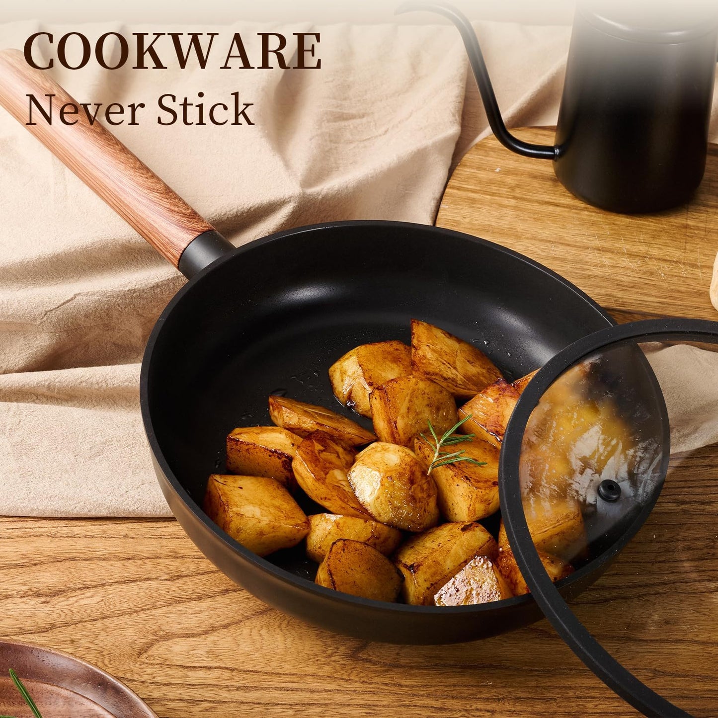 Ceramic Cookware Sets 15 Pcs, Healthy Pots And Pans Set Non Stick, Induction Kitchen Cooking Set With Removable Handles, Stackable Pots Pans, Oven Safe, PFOA,PFOS Free, Black