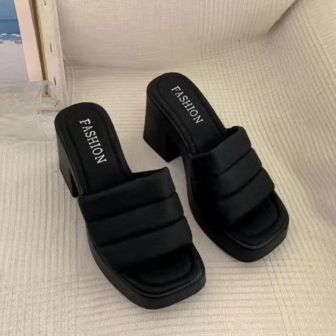 High Heel Slippers Women's Outdoor Sandals Chunky Heel Slippers