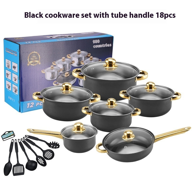 Stainless Steel Gold Handle Pot Set Non-stick Pan Stainless Pots Suit