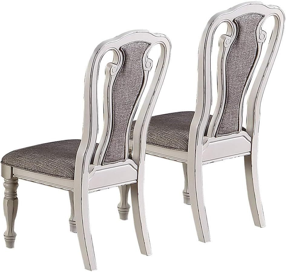 Antique White Set Of 2 Dining Chairs Grey Upholstered Tufted Unique Design Chairs Back Cushion Seat Dining Room