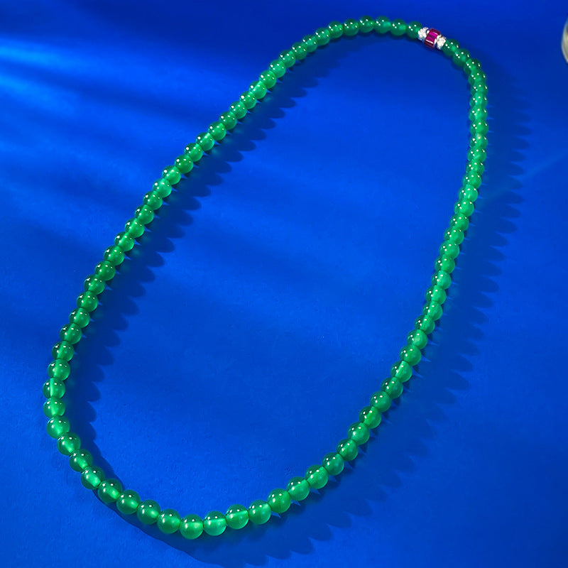 Jewelry Green Chalcedony Beads Necklace