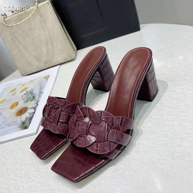 Leather High Heeled Toed Womens Sandals And Slippers