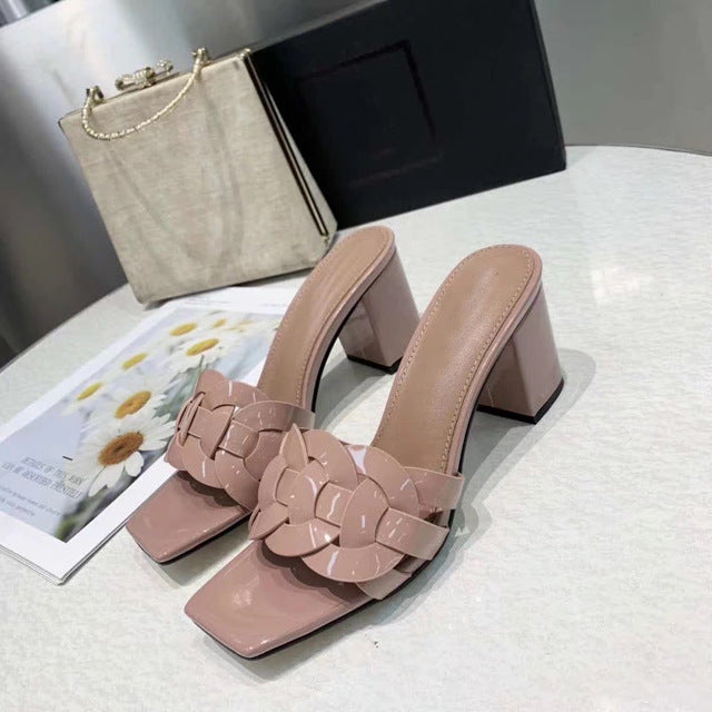 Leather High Heeled Toed Womens Sandals And Slippers