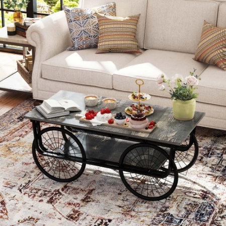 Modern Style Coffee Table Rectangle Coffee Table End Side Table Retro Design Coffee Table With Sturdy Base For Living Room Decor Black