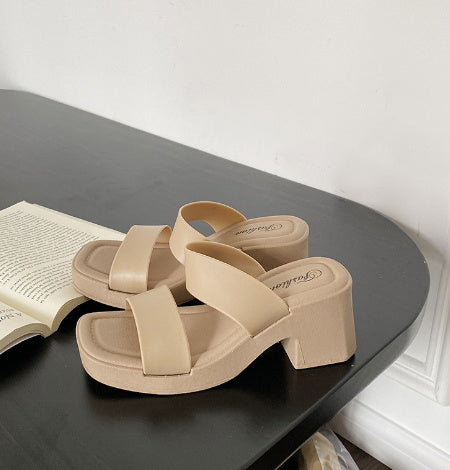 High Heel Slippers Women's Outdoor Sandals Chunky Heel Slippers