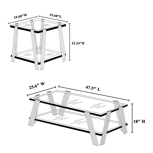 47 Wide Rectangle Modern Stainless Steel Coffee Table, Double-Layer Clear Tempered Glass Coffee Table, Center Table With Storage, For Living Room Home Office, Easy Assembly