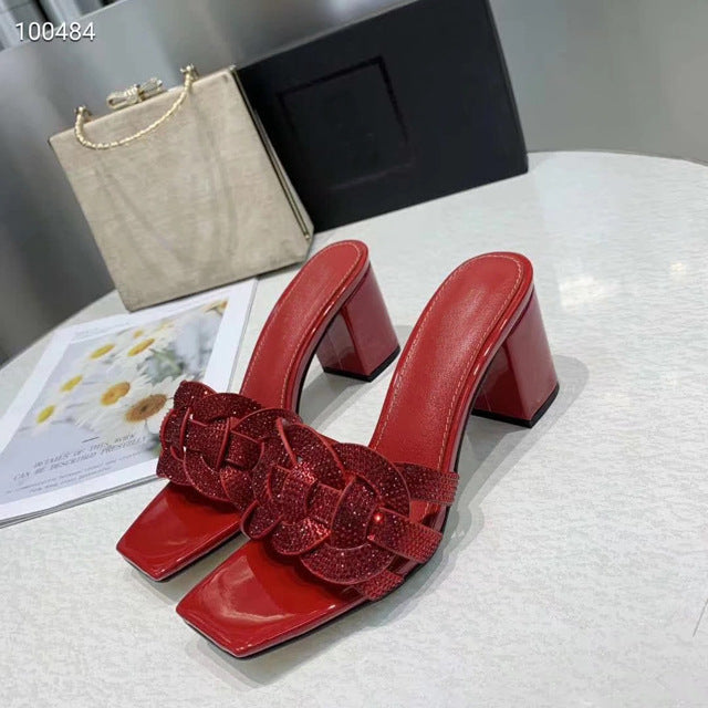 Leather High Heeled Toed Womens Sandals And Slippers