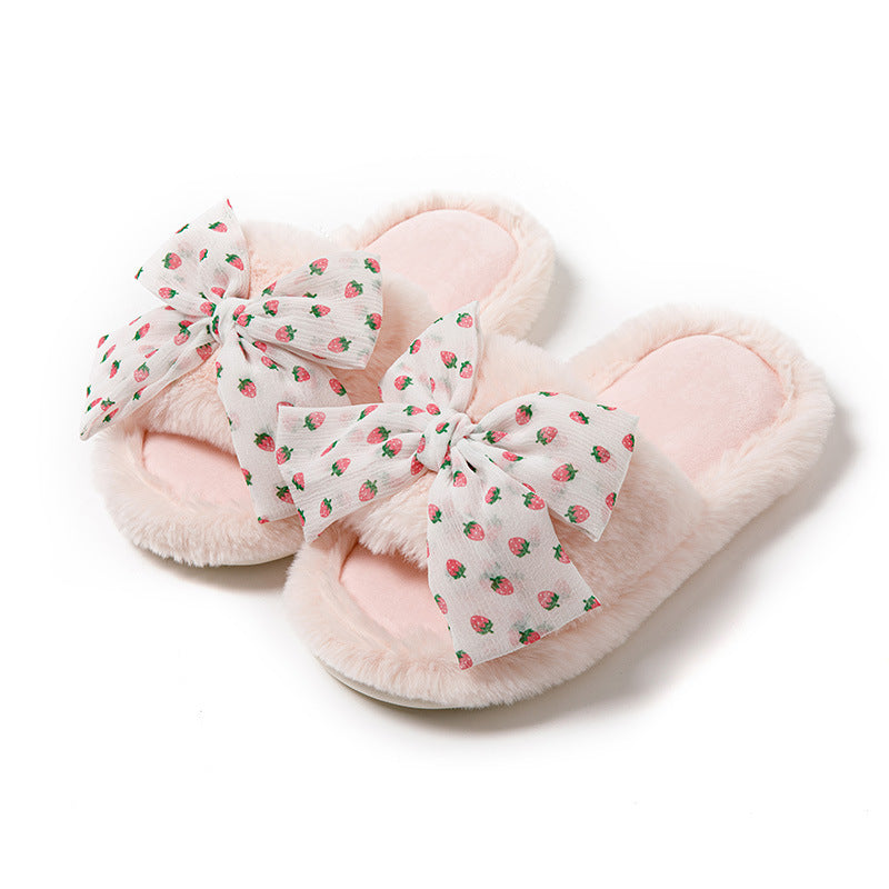 Polka Dot Bow Opening Cotton Slippers Home Slippers