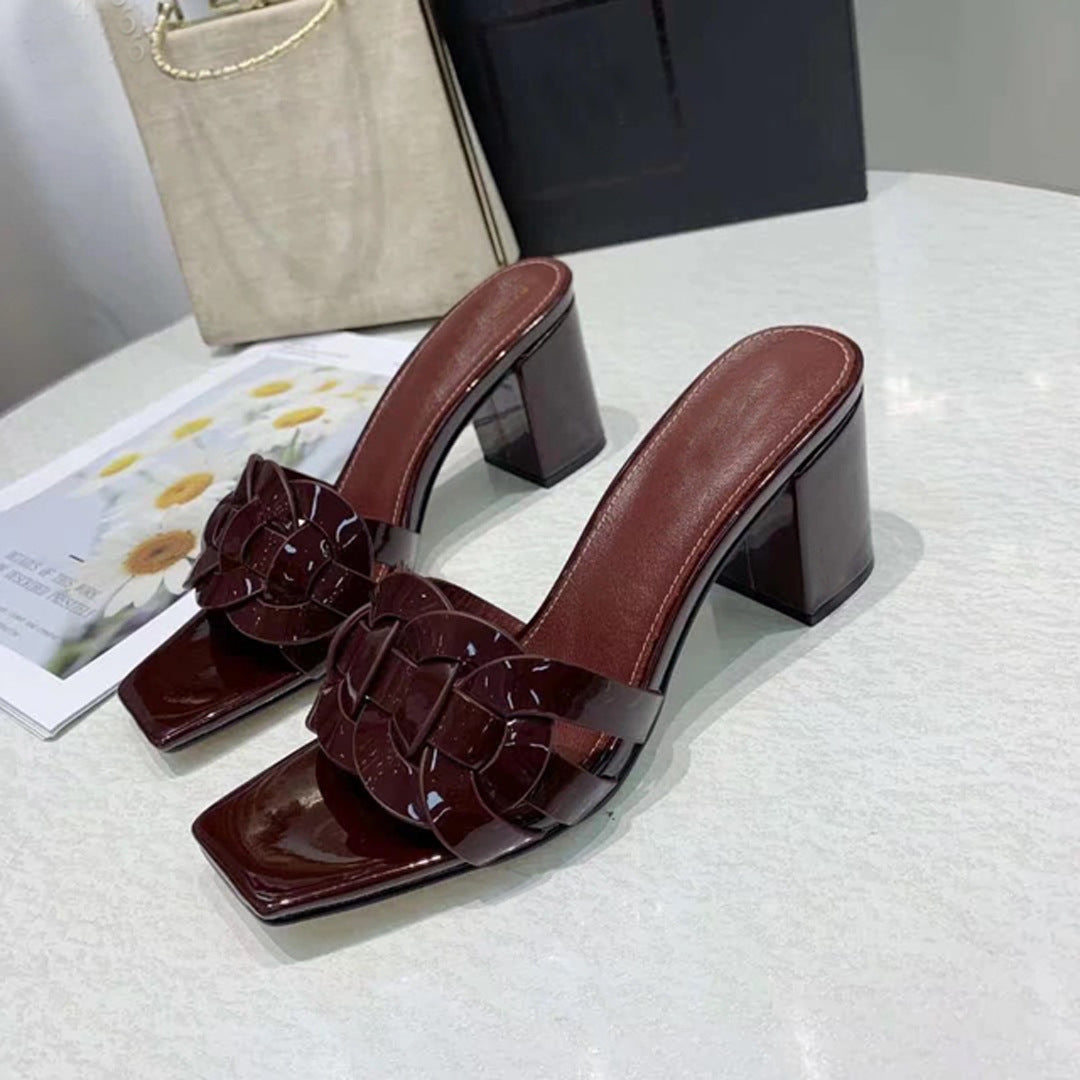Leather High Heeled Toed Womens Sandals And Slippers