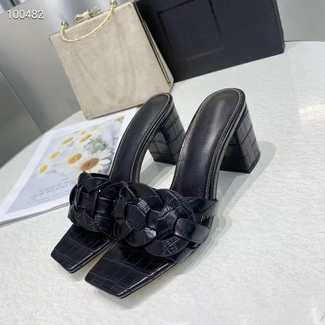 Leather High Heeled Toed Womens Sandals And Slippers