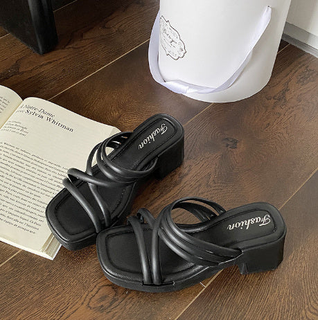 High Heel Slippers Women's Outdoor Sandals Chunky Heel Slippers