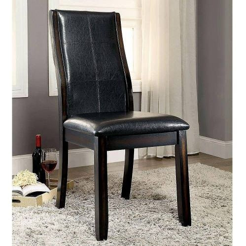 Transitional Dining Room Side Chairs Set Of 2pc Chairs Only Brown Cherry Unique Curved Back Espresso Leatherette Padded Seat
