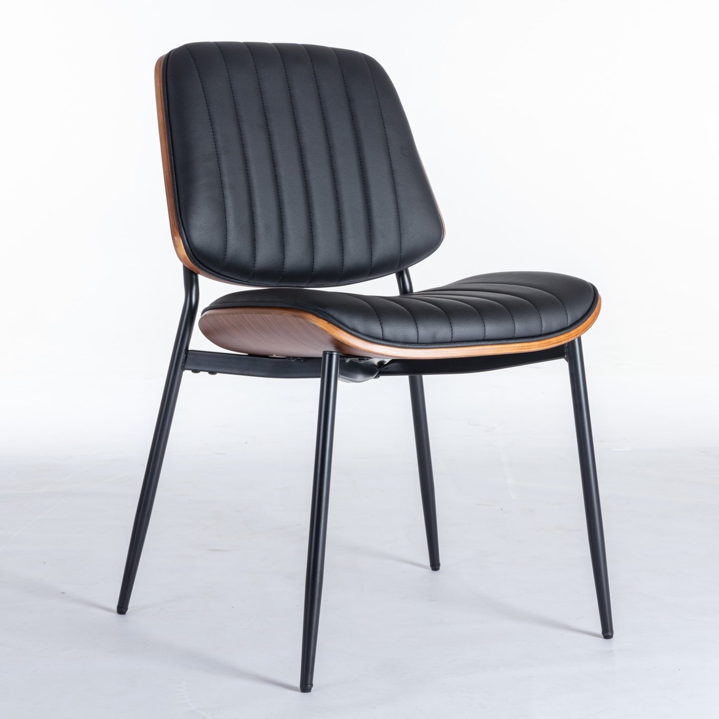 A&A Furniture, Dining Chairs Set Of 2 Mid Century Modern Retro Faux Leather Chair With Walnut Bentwo