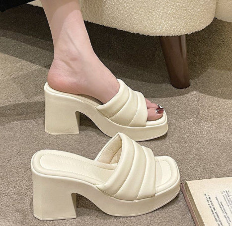 High Heel Slippers Women's Outdoor Sandals Chunky Heel Slippers