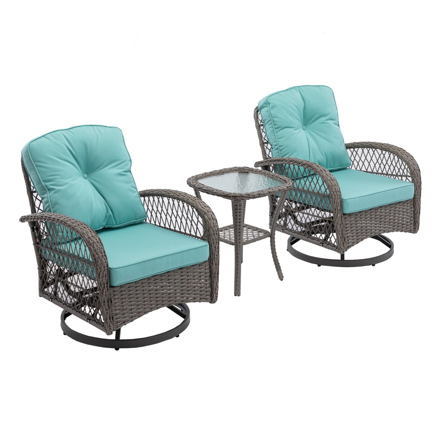 3pc Outdoor Swivel Rocker Patio Chairs 360 Rocking Set With Thick Cushions
