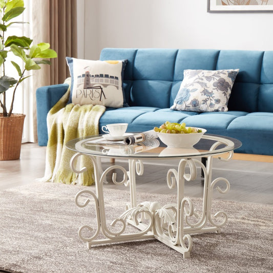 Round Tempered Glass Coffee Table Casual Cocktail Table With Tempered Glass Top