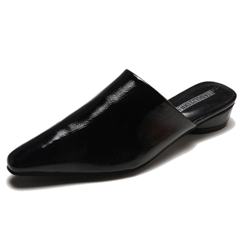 Womens Flats Shoes Mules Slides Pu Leather Slides Low Heels Pointed Toe Slippers