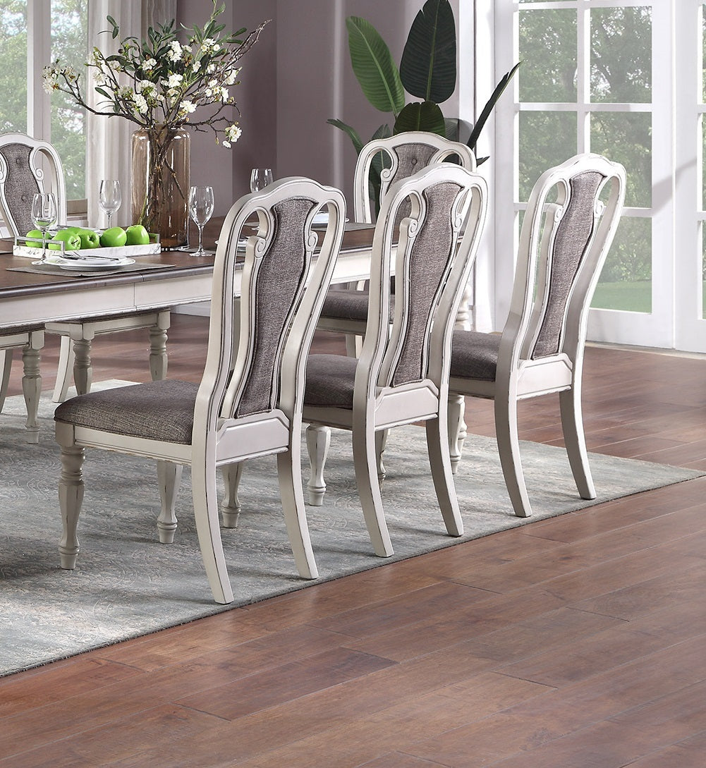 Antique White Set Of 2 Dining Chairs Grey Upholstered Tufted Unique Design Chairs Back Cushion Seat Dining Room