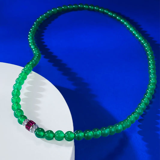 Jewelry Green Chalcedony Beads Necklace